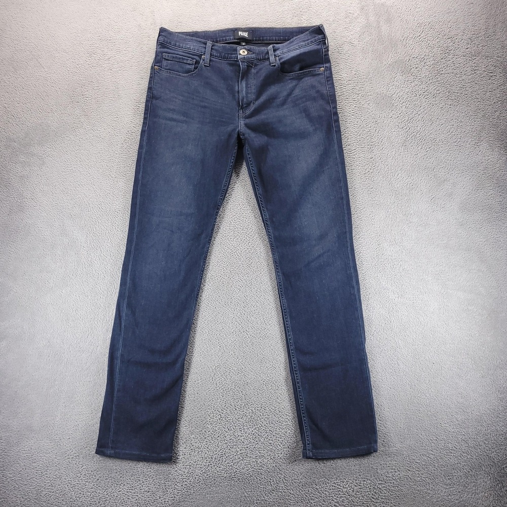 Paige Jeans Mens 33x30 Blue Lennox Slim Tapered Dark Wash Stretch Denim Comfort